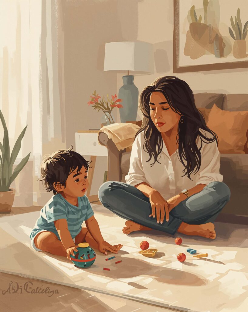 Child engaging in play at home with a parent nearby, illustrating why natural environment teaching works well for many children with autism.