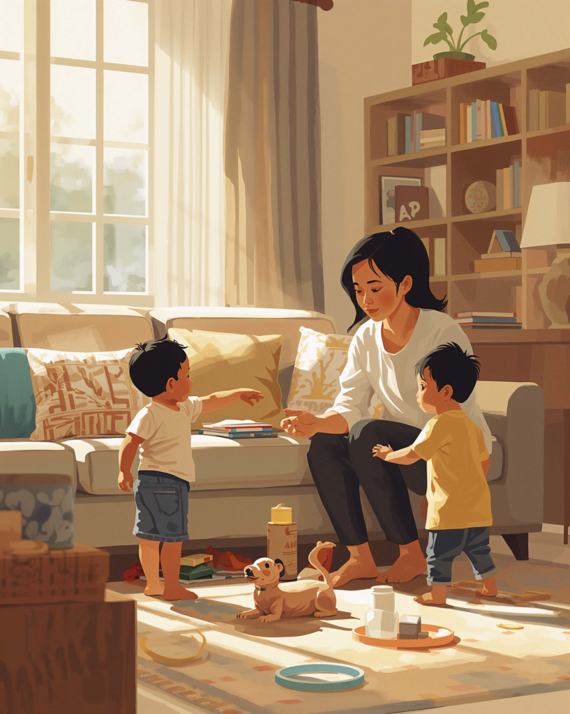 Parent supporting communication during everyday family routines, showing how communication affects behavior at home.