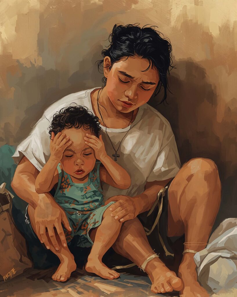 Parent supporting a child during a challenging moment, illustrating barriers that can interfere with communication.