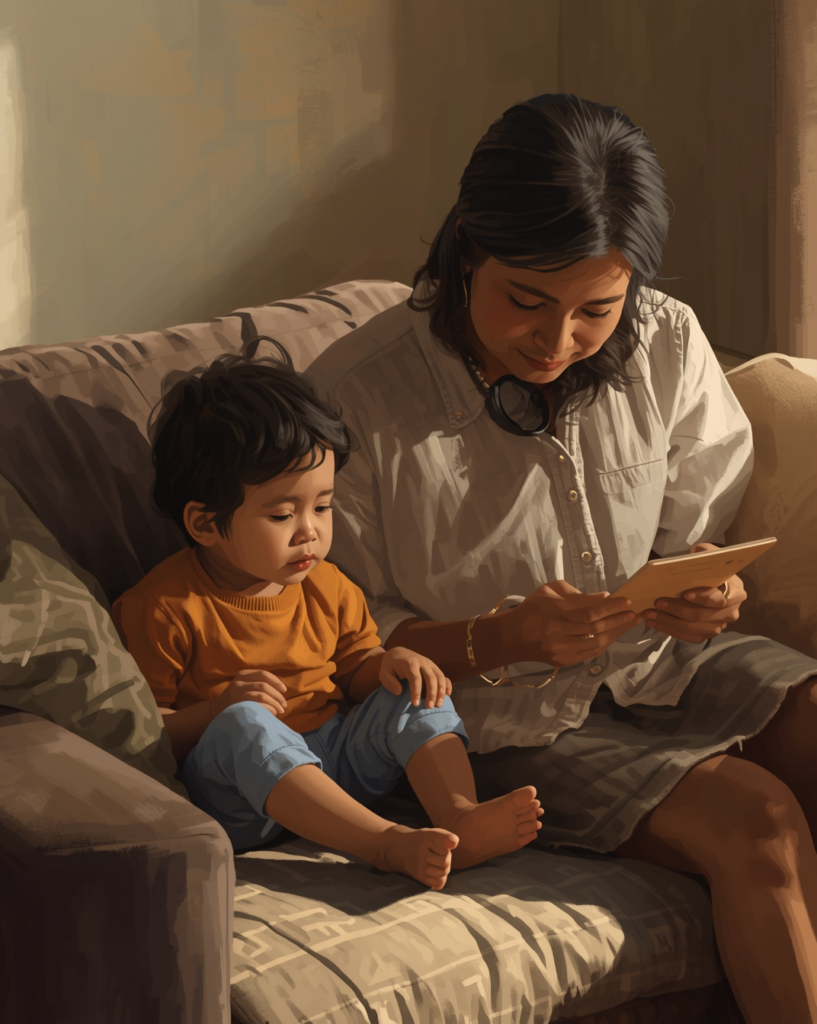 Parent teaching an autistic child emotional regulation skills during a calm, supportive moment at home.