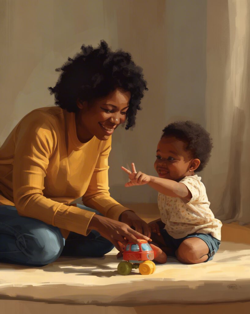 Parent responding to a pre-verbal child with autism using gestures and shared play to encourage communication