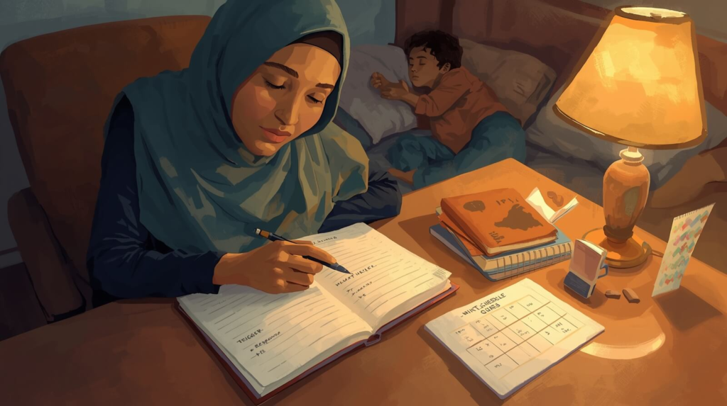 Parent documenting autism-related behavioral incident details and triggers in a structured safety logbook.