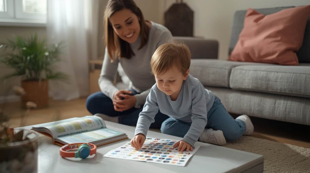 Parent helps identify meaningful reinforcers by offering a child a choice of preferred items and activities.